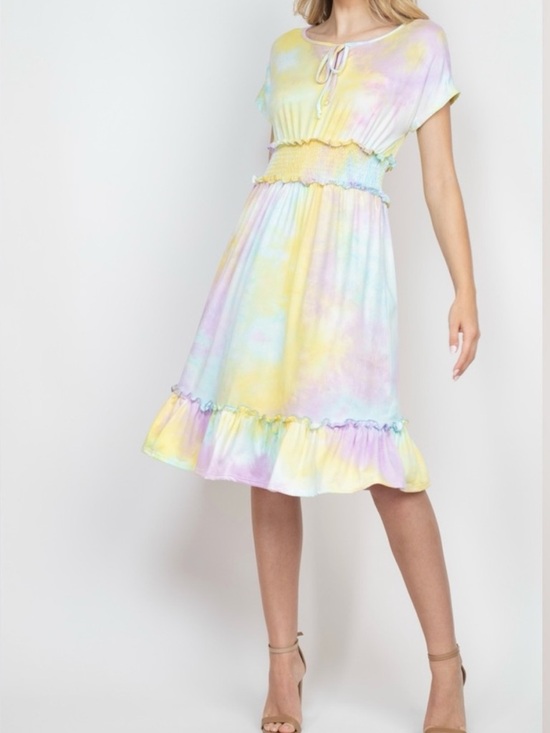 Perfect Peach Dresses & Skirts - Pastel Tie-Dye Smocked Waist Dress